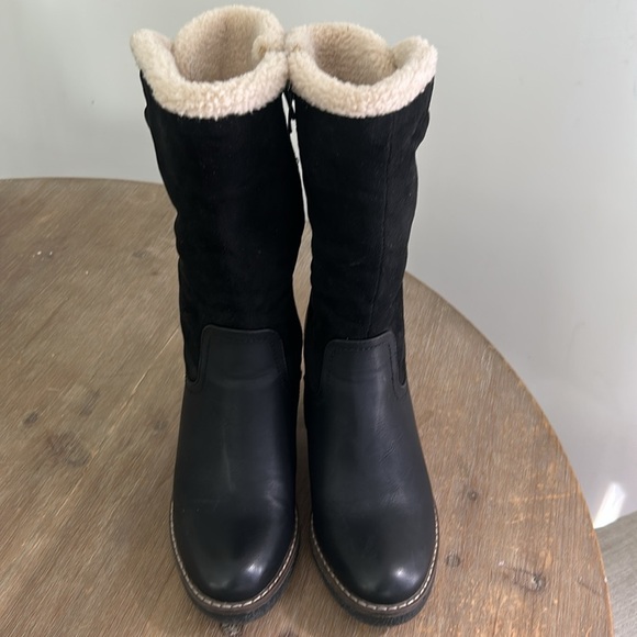 Scarpini Black Faux Leather Suede Boots Mid Calf Block Rubber Heel EU Size 37 - Picture 5 of 17